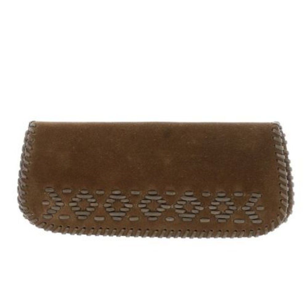 Michael Kors Brown Suede Whipstitch Clutch with Cutout Detail